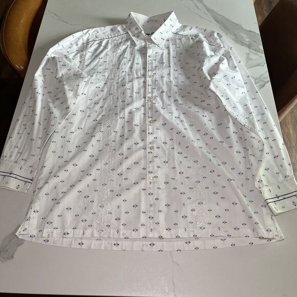 Tommy Bahama Shirt L White Long Sleeve Floral Embroidered Button All Over Print - Picture 1 of 13